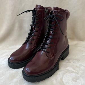 NEW Size 5 Coach Womens Burgundy Patent Leather Leighton Ankle Combat Boots